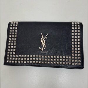 Saint Laurent Black Calfskin Silver Studded Clutch CB801 – Rare & Authentic